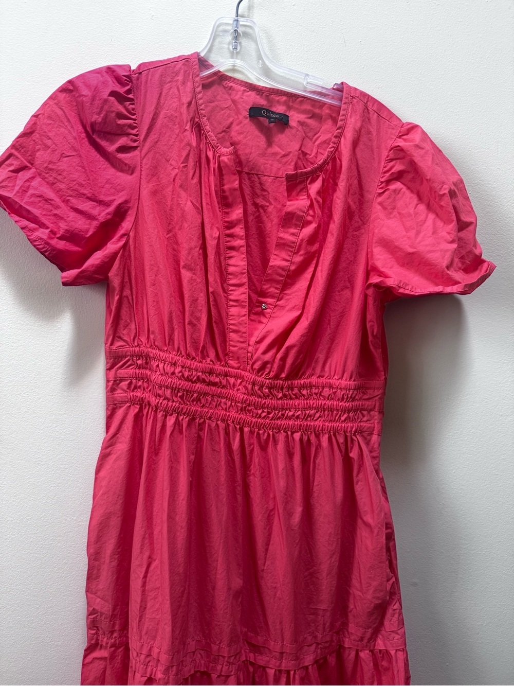Quince 100% Organic Cotton Poplin Tiered M Maxi Dress Smocked Lightweight Coral - Picture 6 of 16